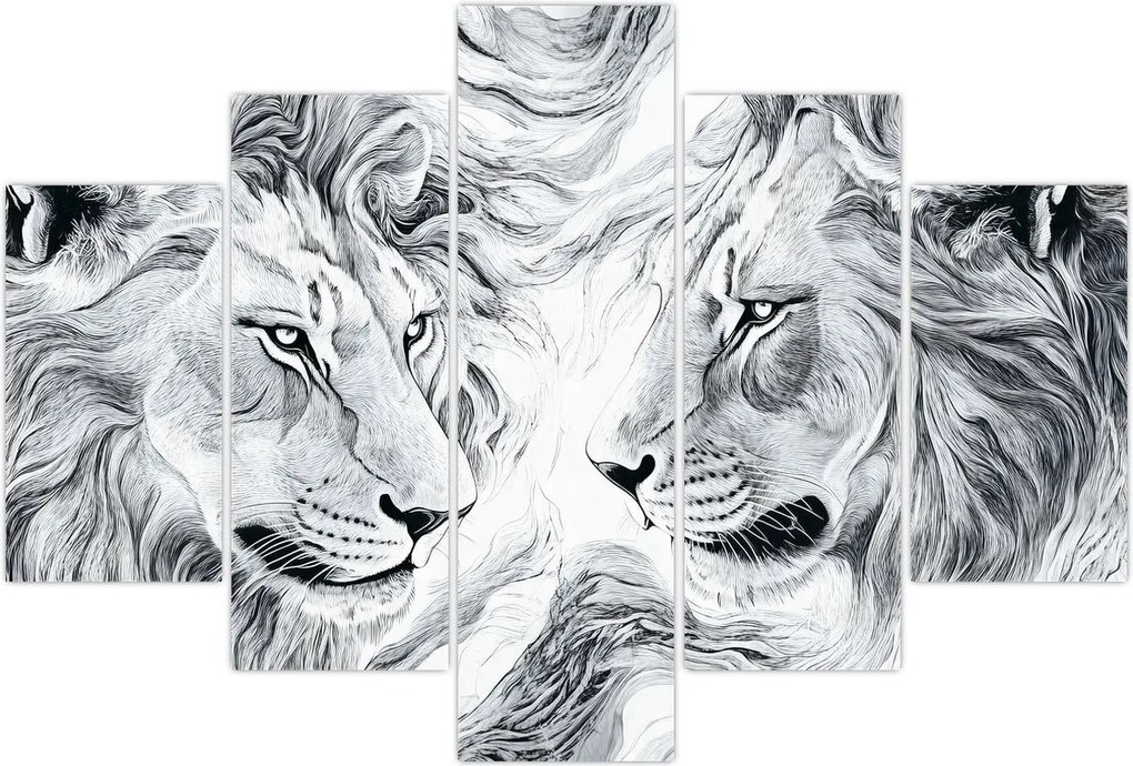 Tablou - Capete de lei desenate (150x105 cm)