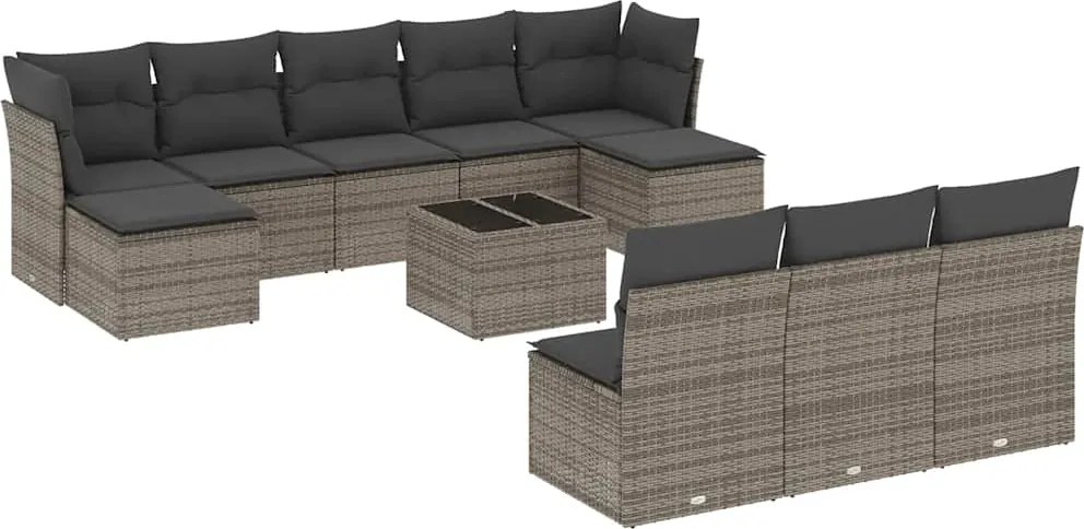 vidaXL Set canapele de grădină cu perne, 11 piese, gri, poliratan