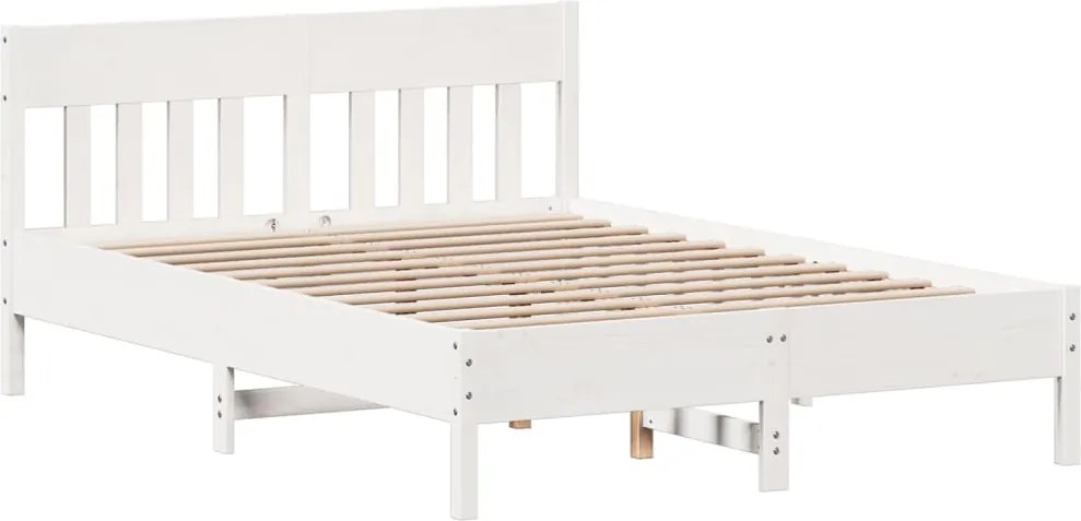 vidaXL Cadru de pat fără saltea, alb, 135x190 cm, lemn masiv de pin