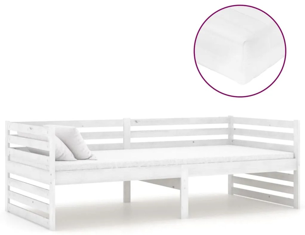 3083630 vidaXL Pat de zi cu saltea, alb, 90x200 cm, lemn masiv de pin