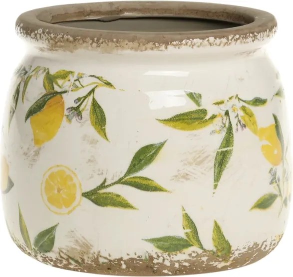 Ghiveci din ceramică, pictat manual, crem, H13/D15.5 cm, Limone