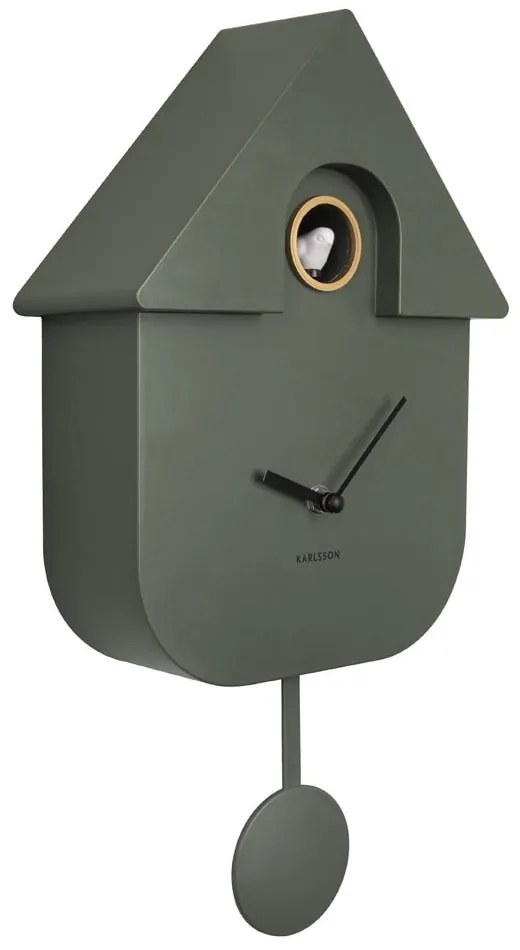 Ceas cu pendul pentru perete Karlsson Modern Cuckoo, 21,5 x 41,5 cm, verde