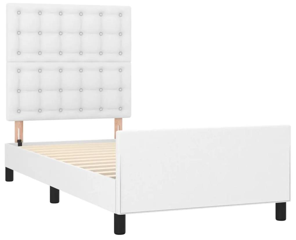 Cadru de pat cu tablie, alb, 80x200 cm, piele ecologica Alb, 80 x 200 cm, Nasturi de tapiterie