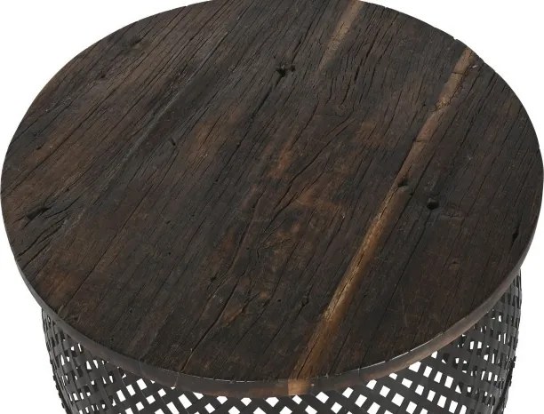 Măsuță laterală din metal perforat cu blat din lemn masiv de mango, 58×58×55 cm, „Malla"