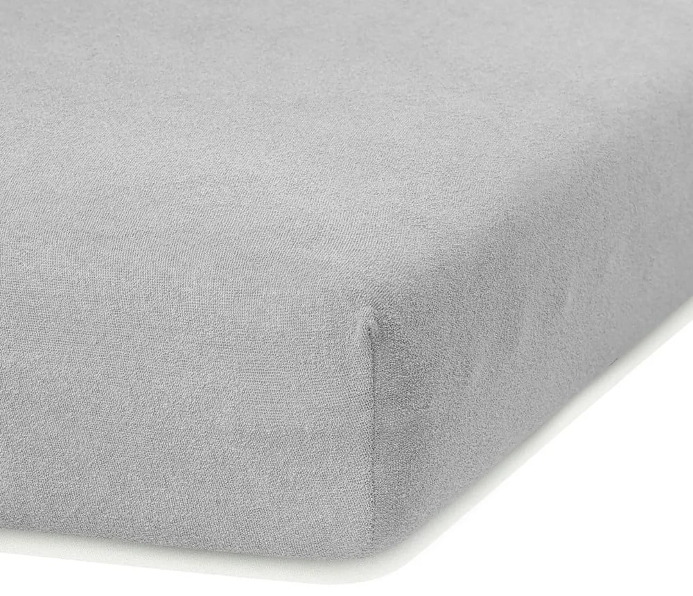 Cearceaf gri deschis din frotir cu elastic 240x220 cm Ruby – Restilo