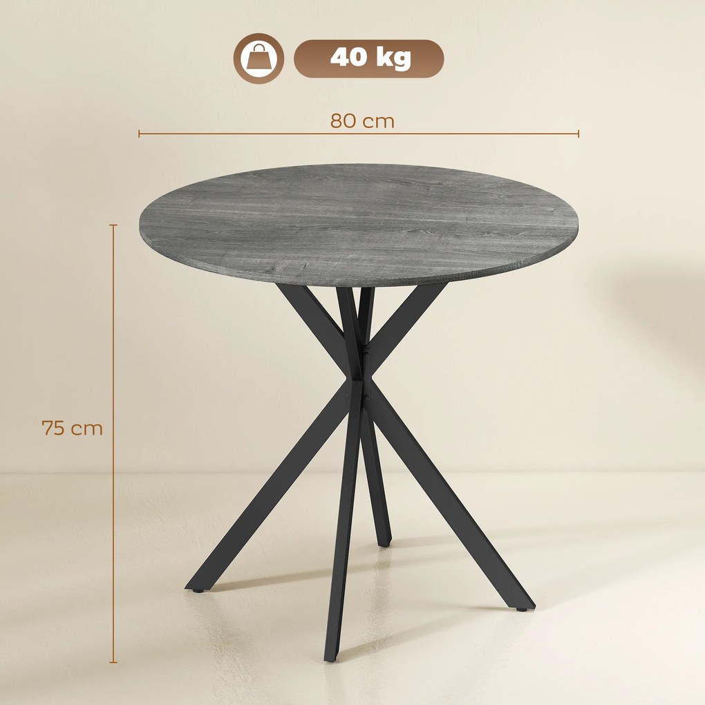 HOMCOM Masă rotundă de dining în stil industrial, cu picioare în cruce din oțel, Ø80 x 75 cm, gri | Aosom Romania