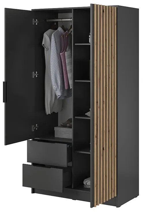 Dulap Neria 105 cm - grafit / stejar artisan