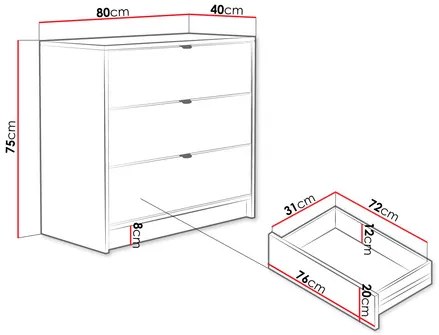 Comodă Rozoma 3SZ (Negru molet + auriu) . Promo -17%. 1103674