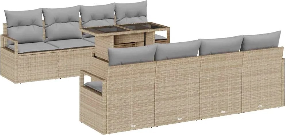 vidaXL Set de canapele pentru grădină 9 pcs Beige și gri deschis