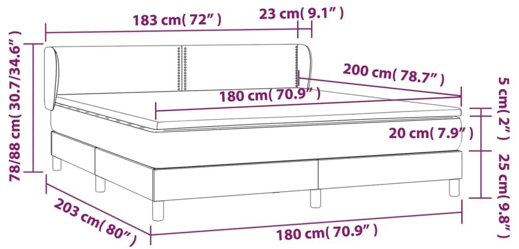 Pat cu arcuri, cu saltea, crem, 180x200 cm, piele ecologica Crem, 180 x 200 cm, Culoare unica si cuie de tapiterie