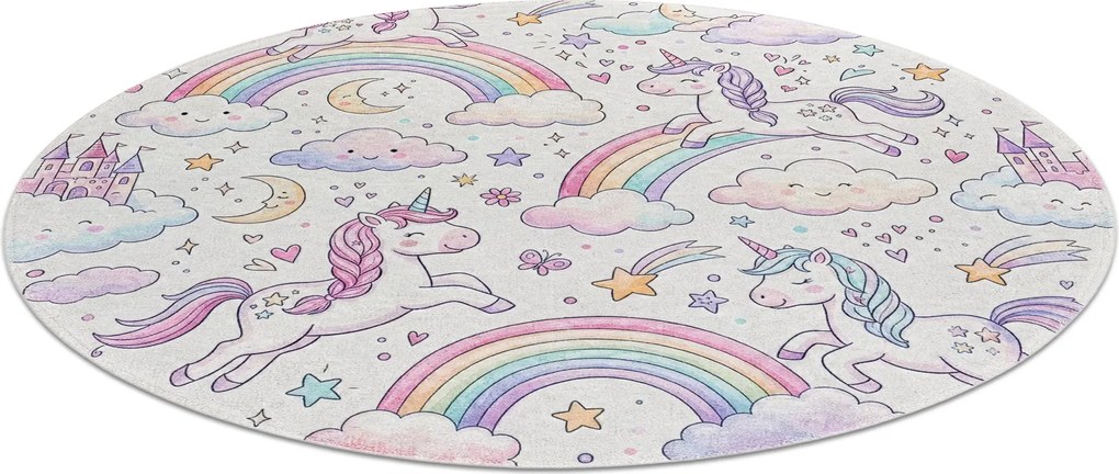 BAMBINO 61400 cerc covor lavabil Inorog, curcubeu pentru copii anti-alunecare - cremă / roz