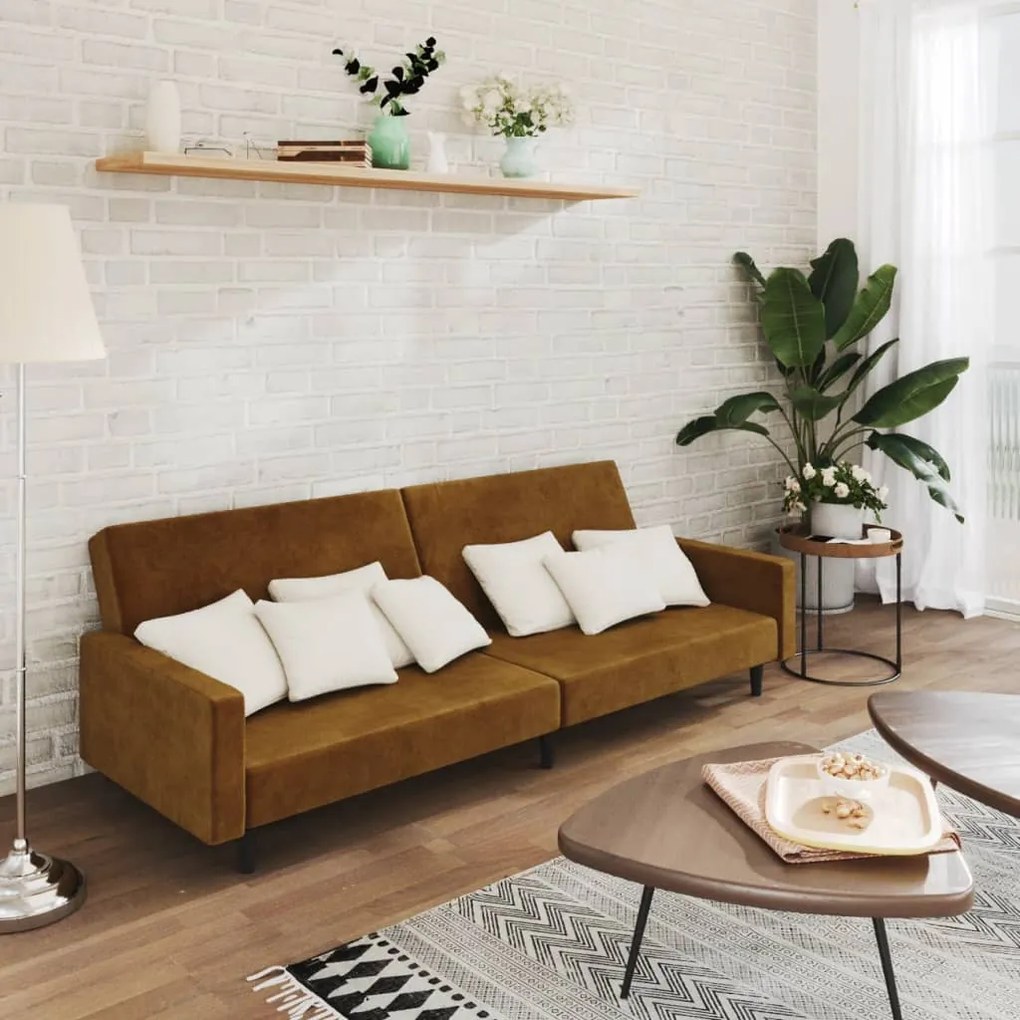 337318 vidaXL Canapea extensibilă cu 2 locuri, maro, catifea
