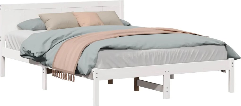 vidaXL Cadru de pat Alb 150 x 200 cm Lemn masiv de pin