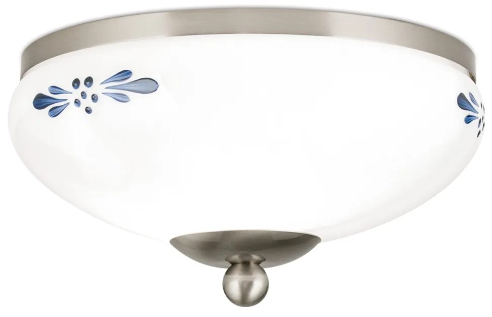 Plafoniera clasica Landhaus 21cm crom satin/ sticla opal decor albastru