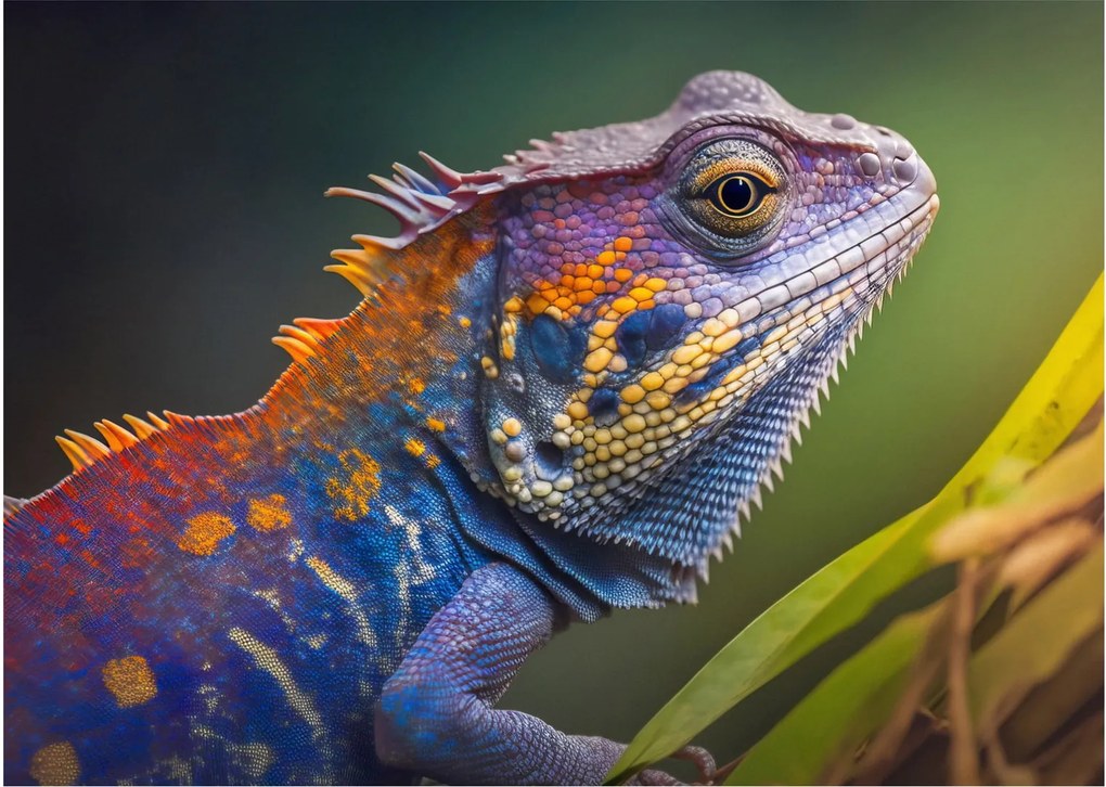 Tablou pe sticlă - Iguana colorată (70x50 cm)
