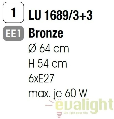 Candelabru stil clasic diam.64cm Rocca LU 1689/3+3 bronze OR