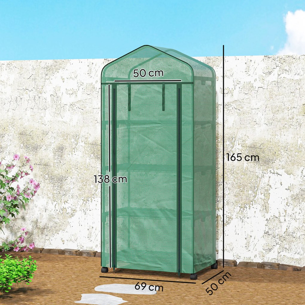 Outsunny Seră Portabilă, Seră pentru Flori și Plante pentru Exterior cu 4 Rafturi, Prelată PE, Verde | Aosom Romania