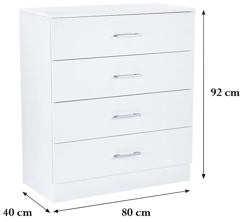 Comodă Miami cu 4 sertare 80x92 cm alb-alb