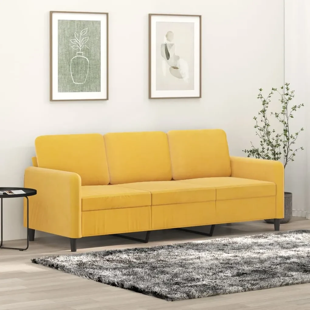 349059 vidaXL Canapea cu 3 locuri, galben, 180 cm, catifea