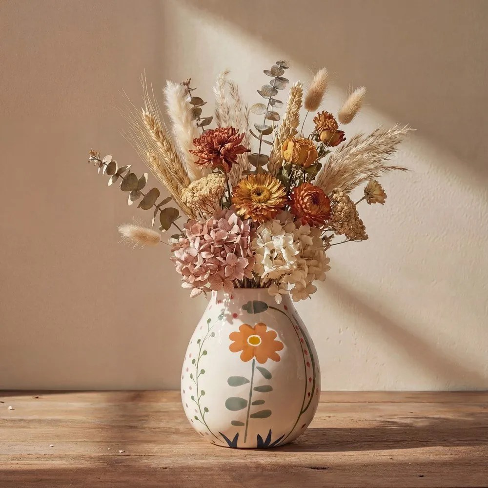 Vază crem din gresie pictată manual (înălțime 17 cm) Taza – Bloomingville