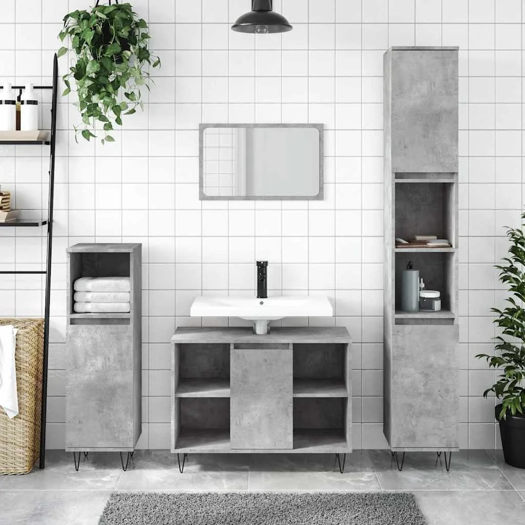 vidaXL Dulap pentru baie, gri beton, 80x33x60 cm, lemn compozit