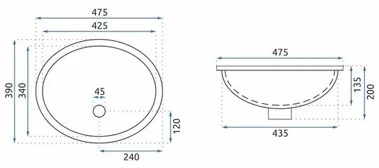 Lavoar incastrat Rea Nel oval finisaj negru lucios 48 cm