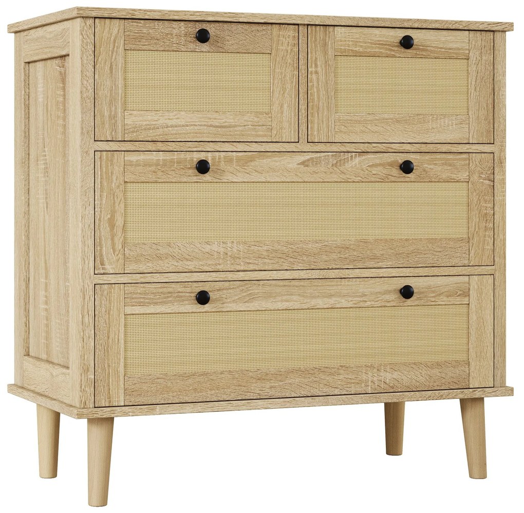 Comodă cu 4 sertare din ratan, 80x40x80 cm, Culoare naturală