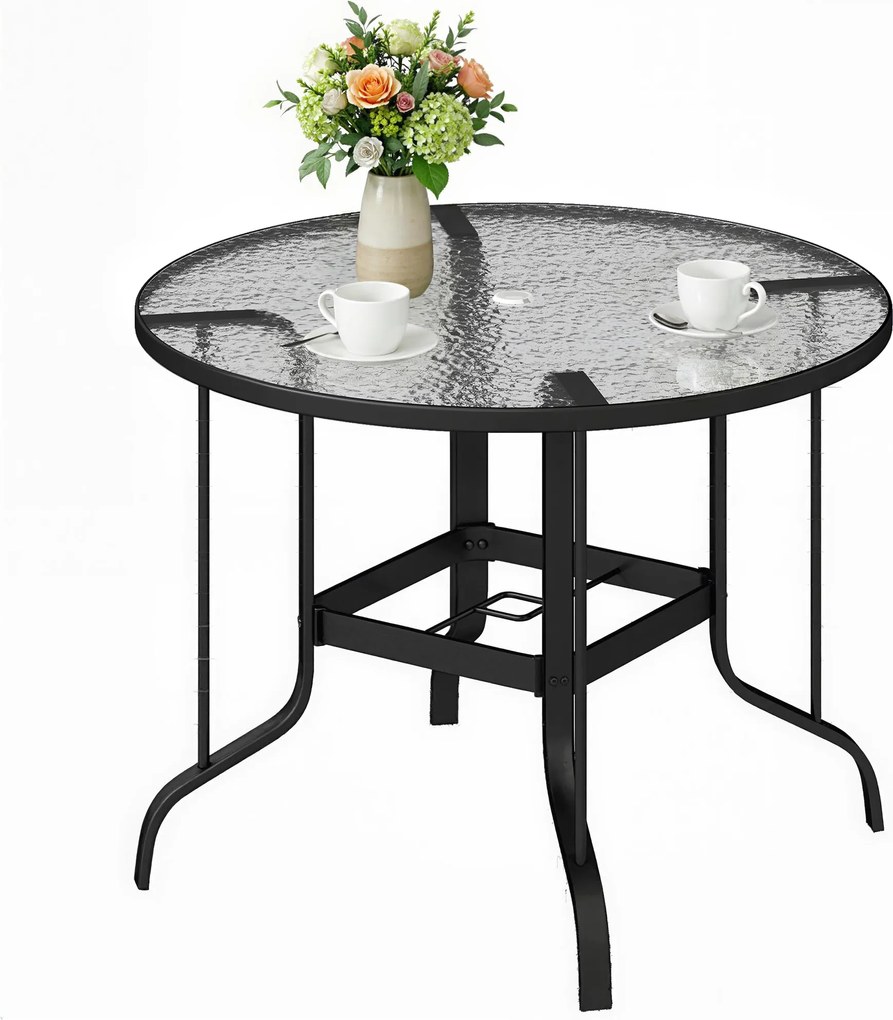 Outsunny Masă Rotundă de Grădină pentru Maxim 4 Persoane cu Gaură pentru Umbrelă, Ø96,5x71 cm, Negru | Aosom Romania