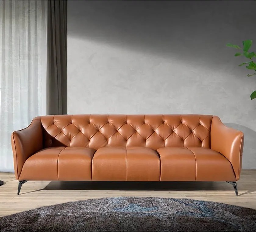 Canapea 3 locuri din piele naturala capitonata Cowhide leather brown