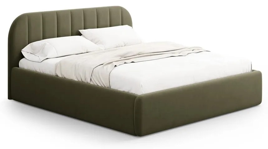 Pat matrimonial verde tapițat cu spațiu de depozitare cu somieră 180x200 cm Juno – Windsor & Co Sofas