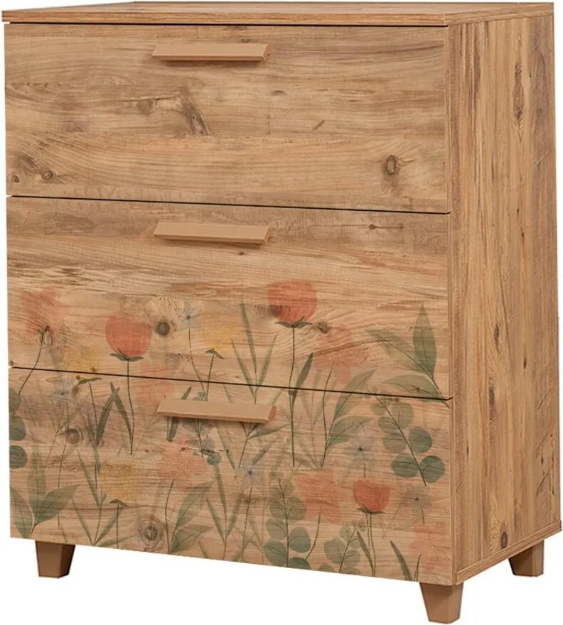 Comoda, Vella, Leva Gravis Tulip, 80 x 95 x 43 cm, pal melaminat, multicolor