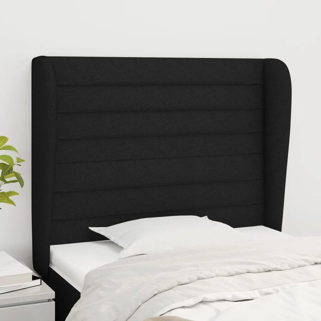 vidaXL Tăblie de pat cu aripioare, negru, 83x23x118/128 cm, textil