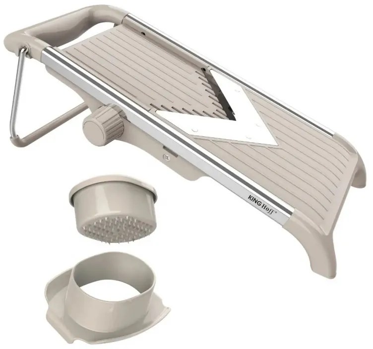 Răzătoare de legume Kinghoff KH 2006, grosime reglabilă, lame în formă de V, Julienne 5 mm, bej/gri