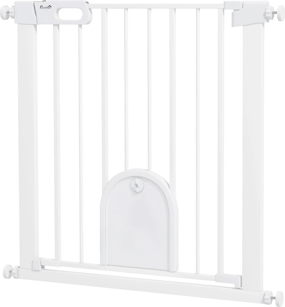 PawHut Barieră de siguranță pentru animale cu ușă și închidere automată sistem cu blocare dublă, oțel alb | Aosom Romania