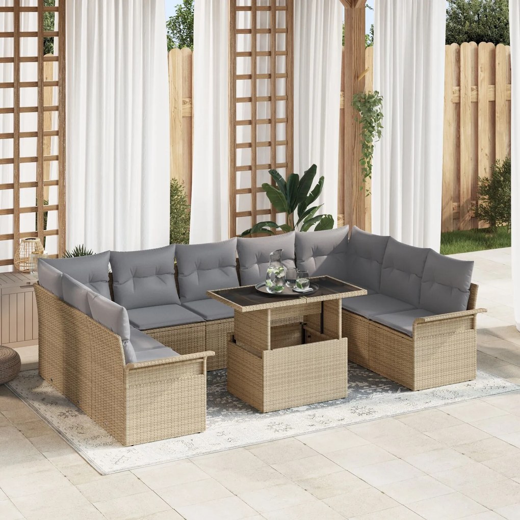 vidaXL Set de canapele pentru grădină cu pernă 10 pcs Bej Rattan poli