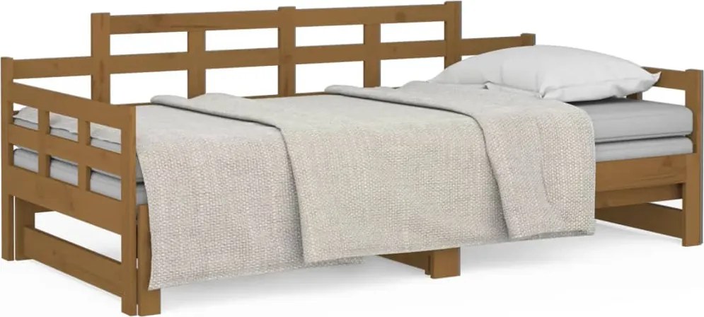 vidaXL Pat extensibil de zi, maro miere, 2x(90x200) cm, lemn masiv pin