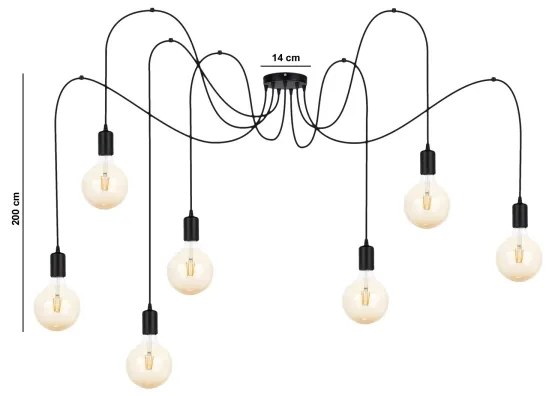 Lustră pe cablu MIROS 7xE27/60W/230V neagră