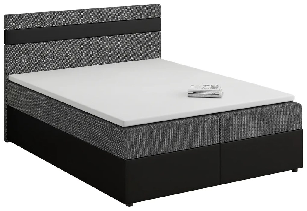 Pat matrimonial Boxspring 160x200 cm Mimosa Comfort (gri șuvițat + Negru) (cu somieră și saltea). 1056232