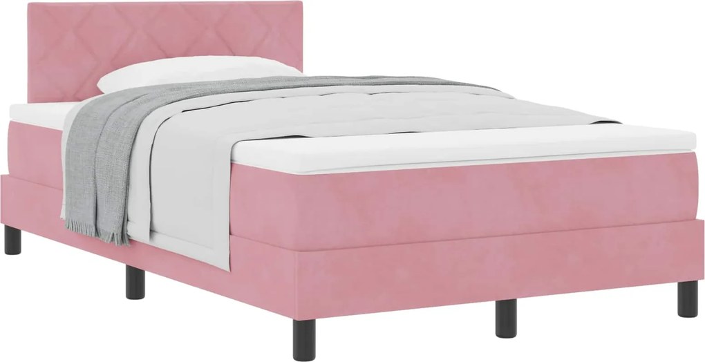 vidaXL Pat cu arcuri cu saltea cu headboard Roz 120 x 200 cm Catifea