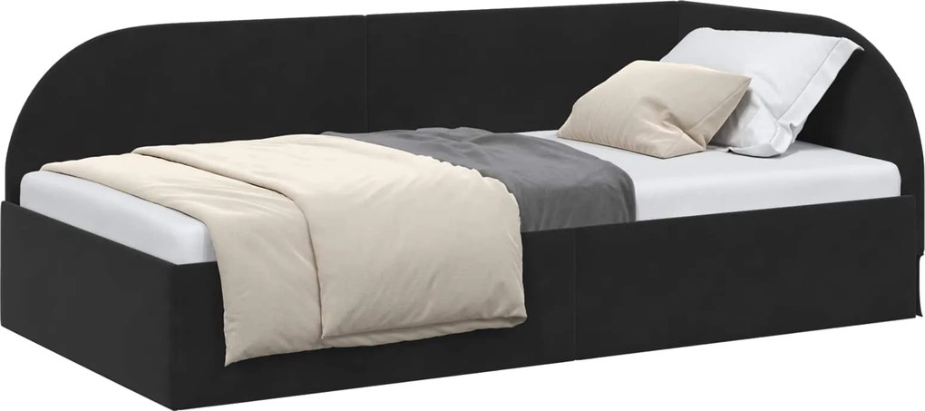 vidaXL Cadru de pat colțar cu headboard Negru 90 cm x 200 cm Catifea
