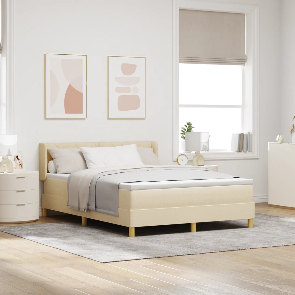 vidaXL Pat cu arcuri și saltea crema de la , 140 x 190 cm, textil