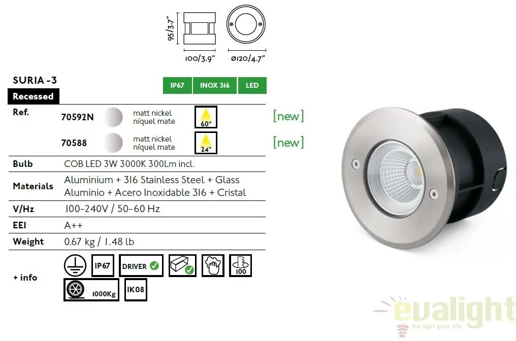 SPOT LED INCASTRABIL DE EXTERIOR SURIA-3 INOX 70592N