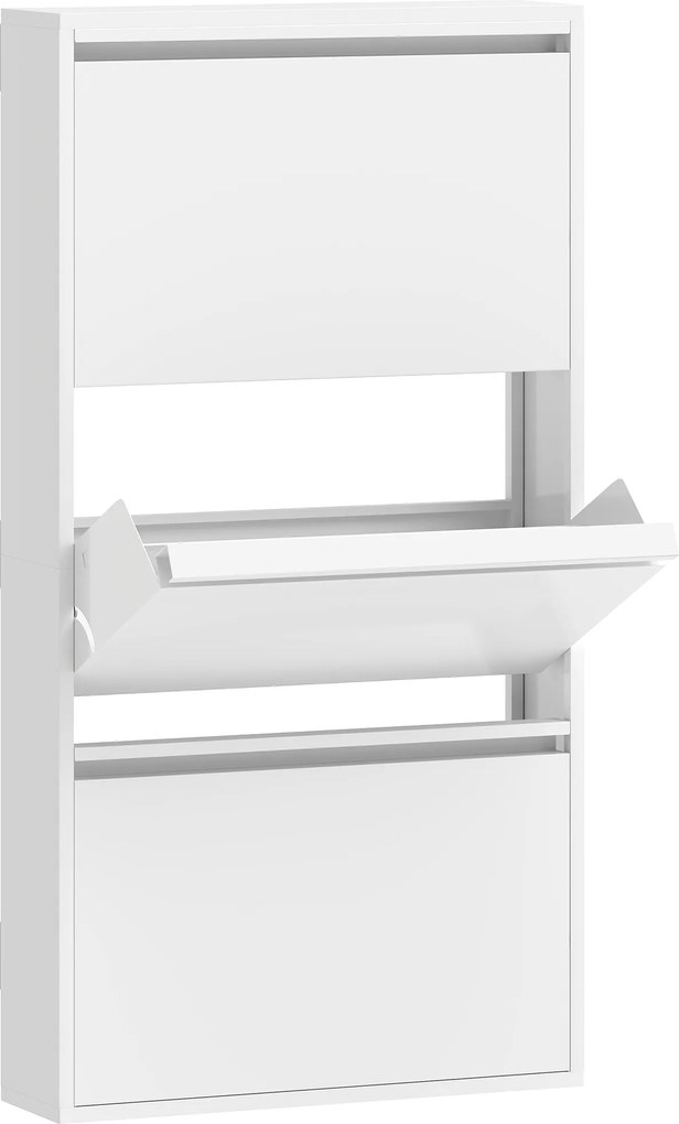 HOMCOM Dulap pantofi metalic cu 3 compartimente rabatabile, dulap îngust, montare pe perete, pentru 6 perechi, Alb | Aosom Romania