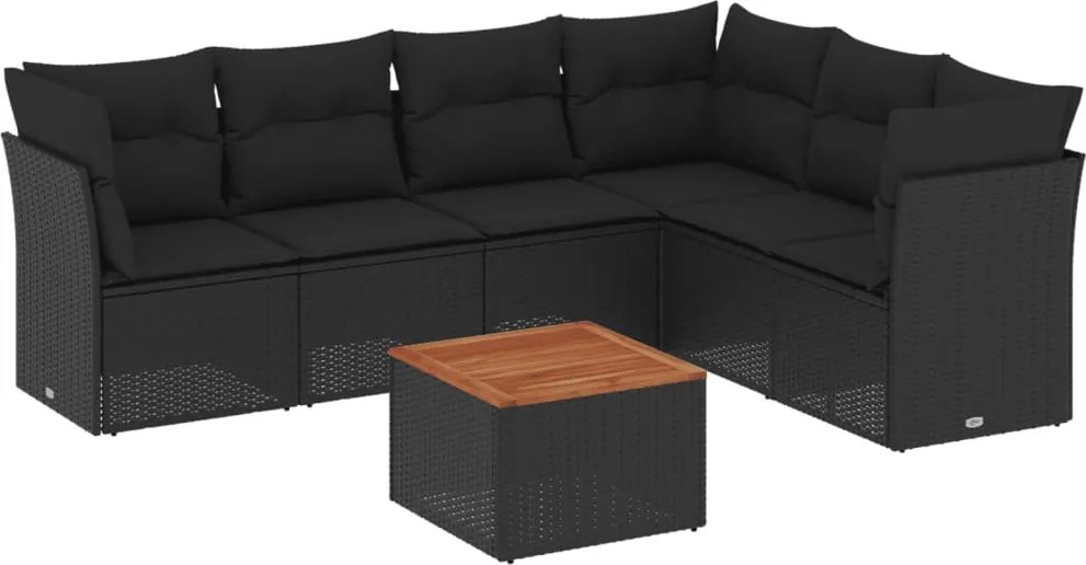 vidaXL Set canapele de grădină cu perne, 7 piese, negru, poliratan