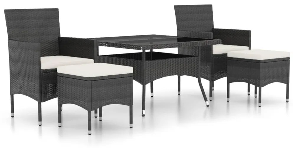 3058348 vidaXL Set mobilier grădină, 5 piese, negru, poliratan/sticlă tratată