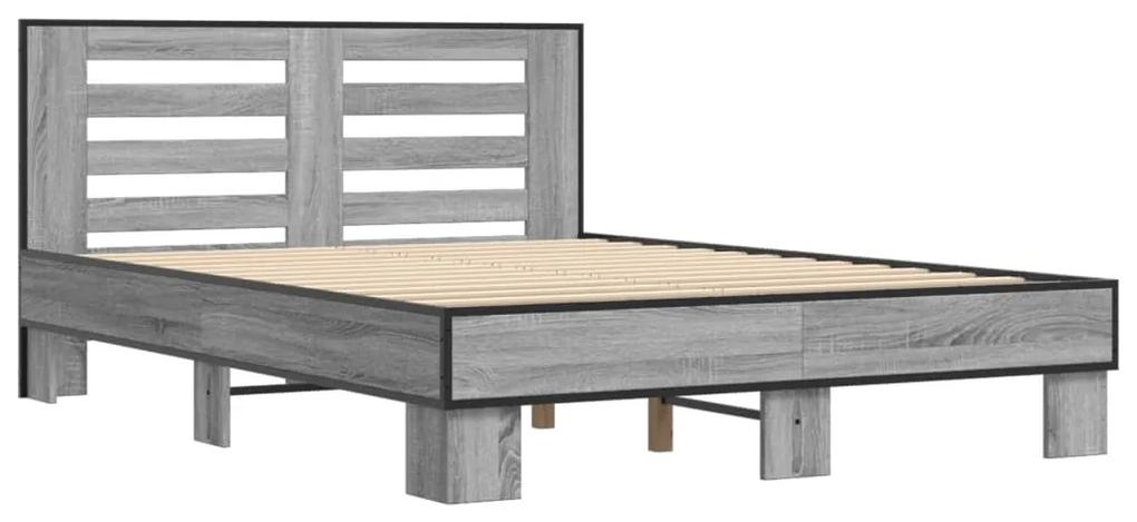 3280115 vidaXL Cadru de pat, gri sonoma, 140x190 cm, lemn prelucrat și metal