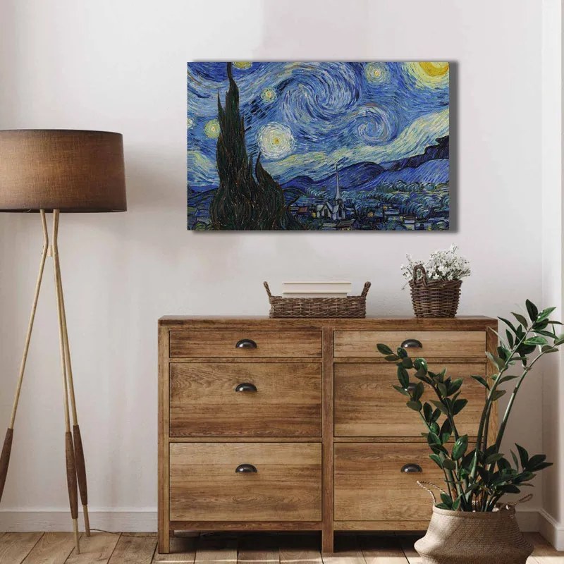 Pictura decorativa Wallxpert 978VNC1174, Noapte instelata de Vincent Van Gogh, 45x70 cm, Albastru