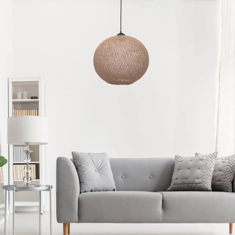 Lustră bej cu abajur din iută ø 38 cm – Opviq lights