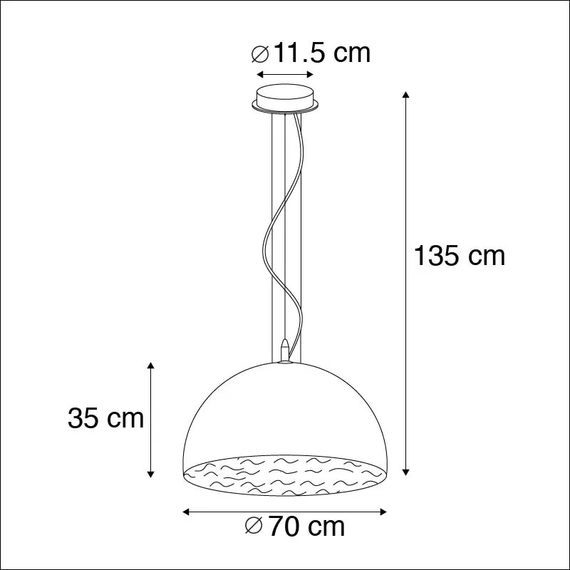 Lampă suspendată inteligentă neagră cu auriu 70 cm inclusiv Wifi A60 - Magna