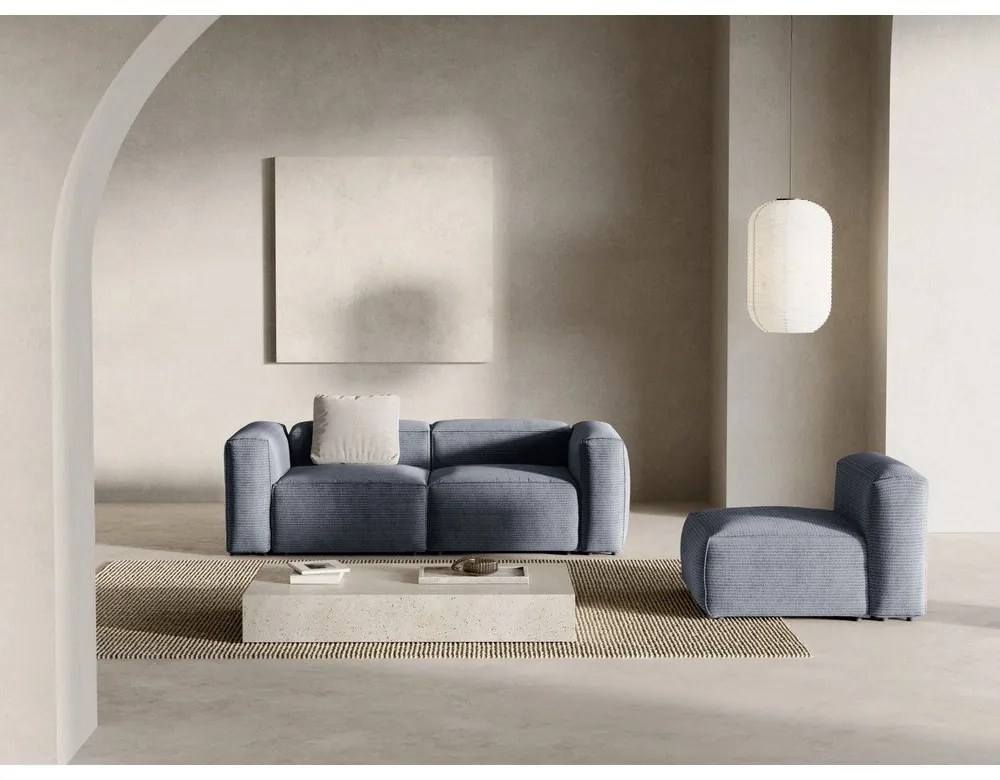 Canapea albastru prăfuit cu tapițerie din catifea reiată 224 cm Bergamo – Cosmopolitan Design